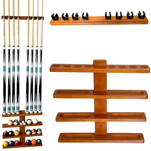 Wall-Mounted Hardwood Pool Stick Holder for 8-Cue Storage P879212