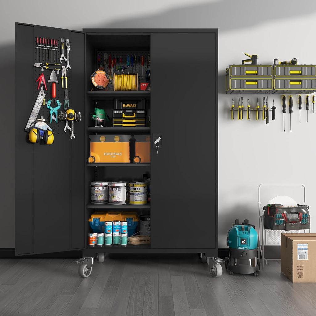 Black 72 Inch Metal Storage Cabinet with 4 Adjustable Shelves J307524