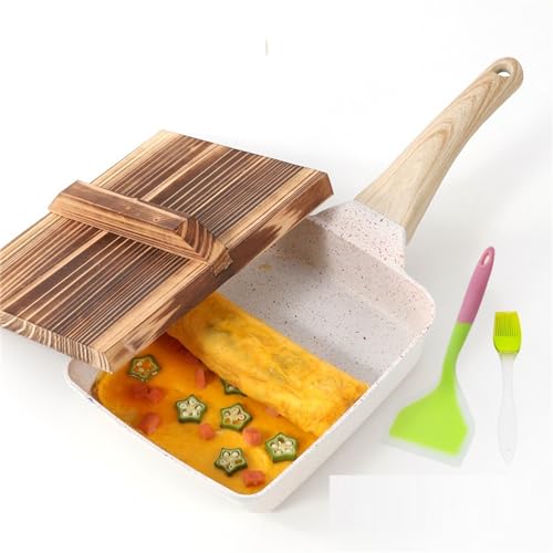 White Square Nonstick Tamagoyaki Pan with Lid and Oil Brush J17283