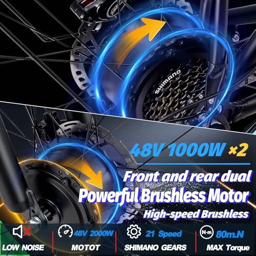 2000W Electric Bike with 48V 20AH Battery 26x4.0 Fat Tire Mountain E Bike Dual Motor 21-Speed Dual Hydraulic Disc Brake H79062
