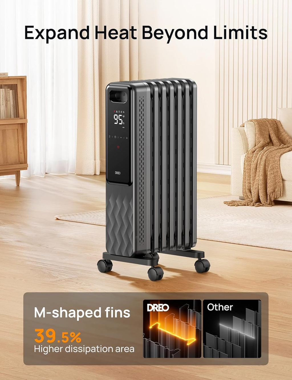 1500W Oil Filled Radiator and 15 Inch Portable Heaters Bundle with Remote Control C914