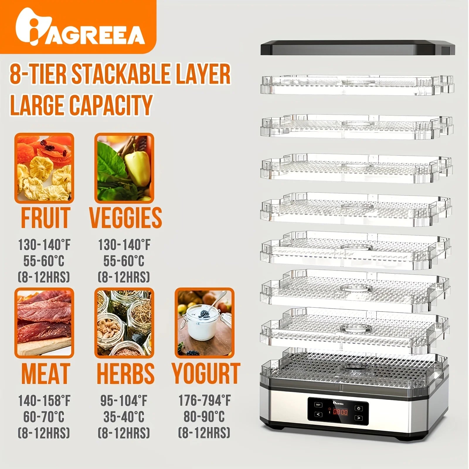 8 Trays Digital Food Dehydrator H583793