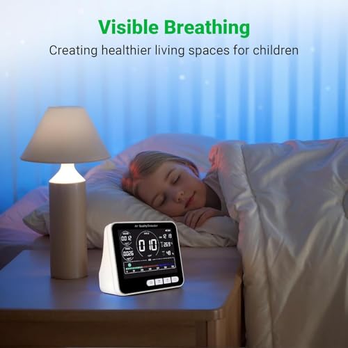 14 in 1 Air Quality Monitor Indoor with Beep Alarm, PM1.0|PM2.5|PM10|HCHO|TVOC|AQI|Temperature|Humidity|Time, Battery Powered Air Monitor I5107