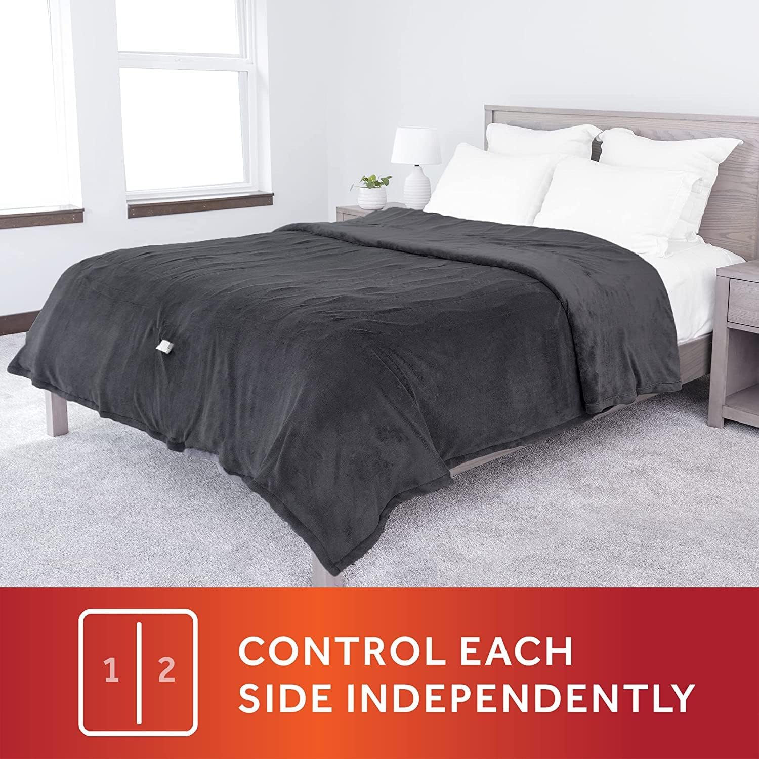 King Slate Grey Electric Heated Blanket with Dual Zone M4541