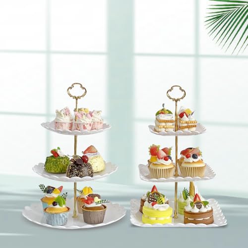 2 Pack White 3 Tier Plastic Dessert Cupcake Stand Z3571
