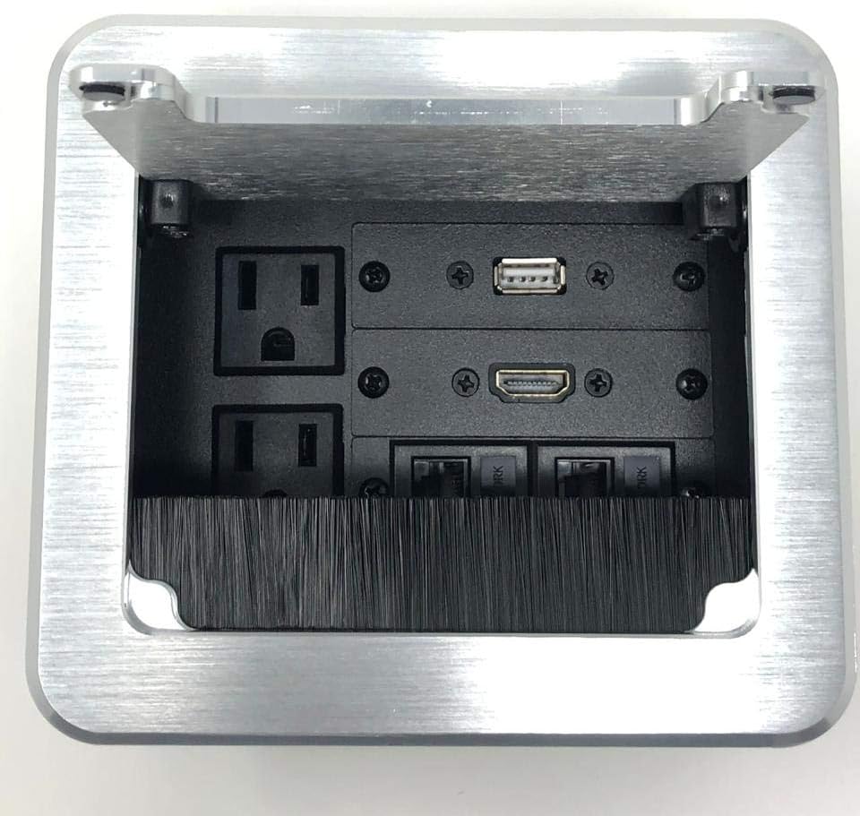 Silver Conference Table AV Box with 2 AC, 1 HDMI, 1 USB, 2 RJ45 F815