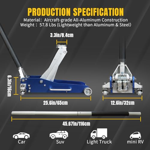 3 Ton Aluminum Floor Jack, 6600 lbs Capacity C499