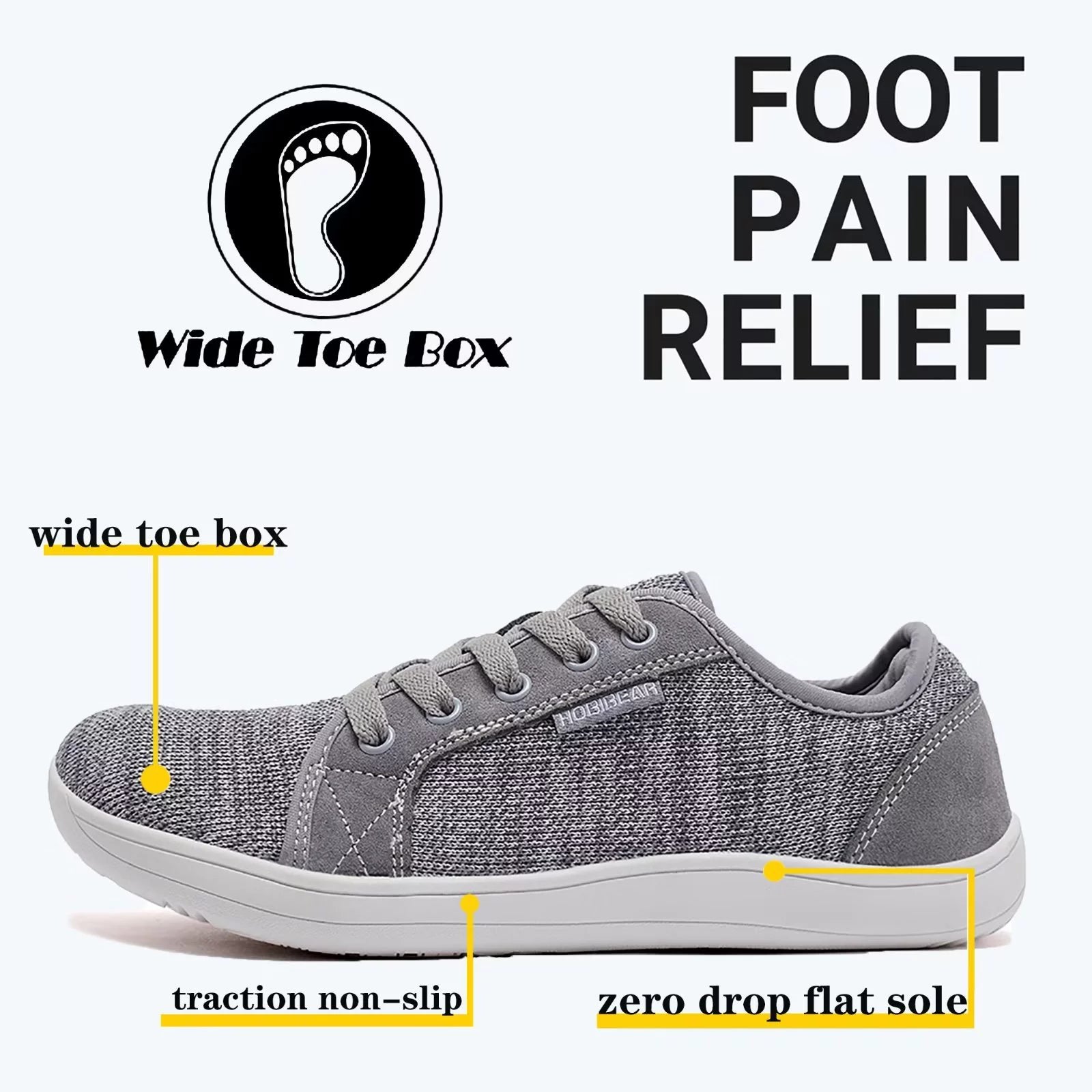 Light Gray Wide Toe Box Barefoot Shoes I415