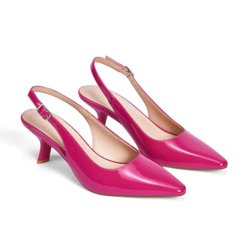 Women's Pumps 2.4 Inch Slingback Kitten Heels Closed Pointed Toe Low Heels Shoes Q66035