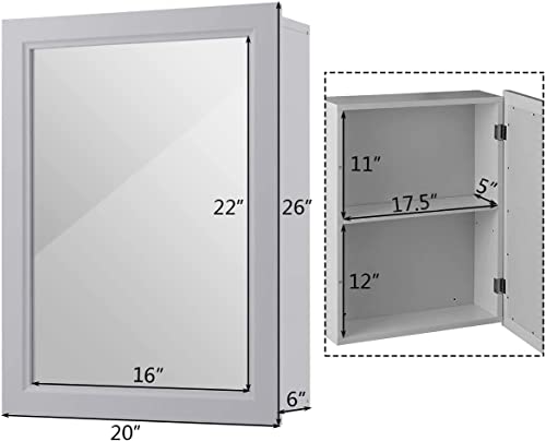 Grey Wall Mounted Mirror Medicine Cabinet with Adjustable Shelf K337