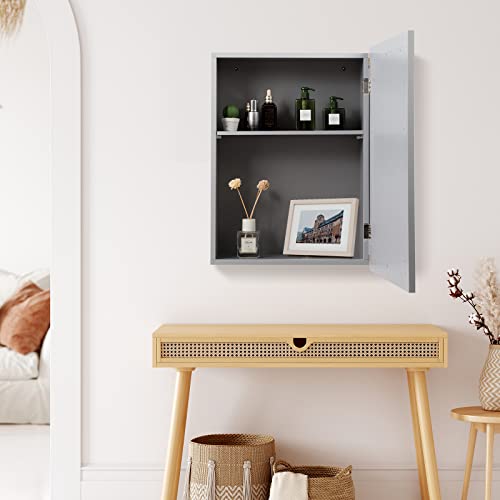Grey Wall Mounted Mirror Medicine Cabinet with Adjustable Shelf K337