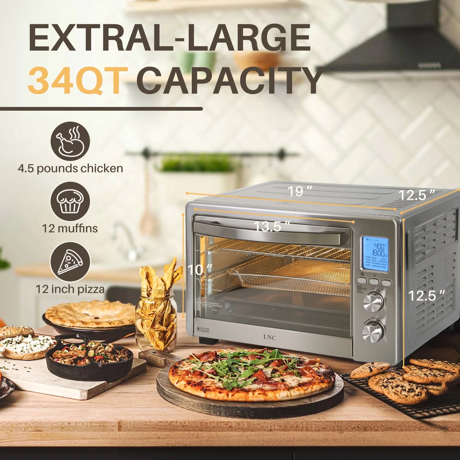 12-in-1 Countertop Oven with Speedy Convection, 34 QT Capacity, 1750W, Stainless Steel - Gray F4701
