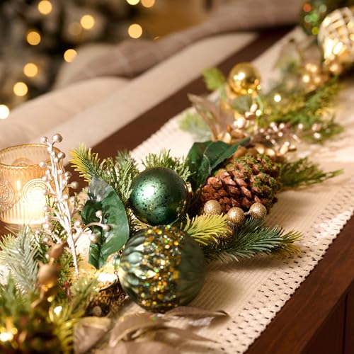 6Ft Prelit Christmas Garland with Pine Cone, Bow Ornaments (Green Gold) D810998