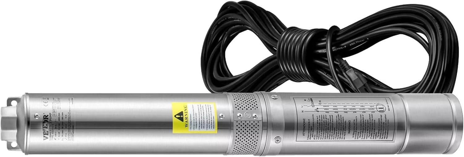 1/2HP 4" Deep Well Submersible Pump 28GPM 167ft Stainless Steel 115V D33385