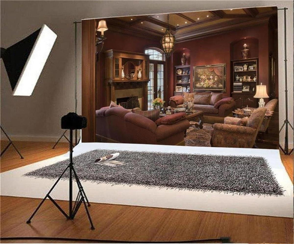 12x8ft Luxury Couch Sofa Photography Backdrop Vintage Fireplace Classic Interior H35042