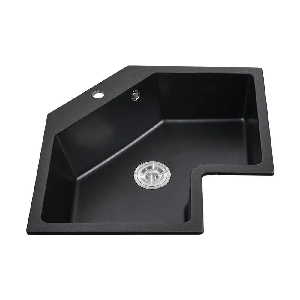 Black Drop In Corner Kitchen Sink Single Bowl Quartz C845223
