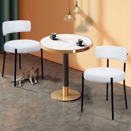 White Boucle Dining Chair Set of 1 with Metal Legs V4977