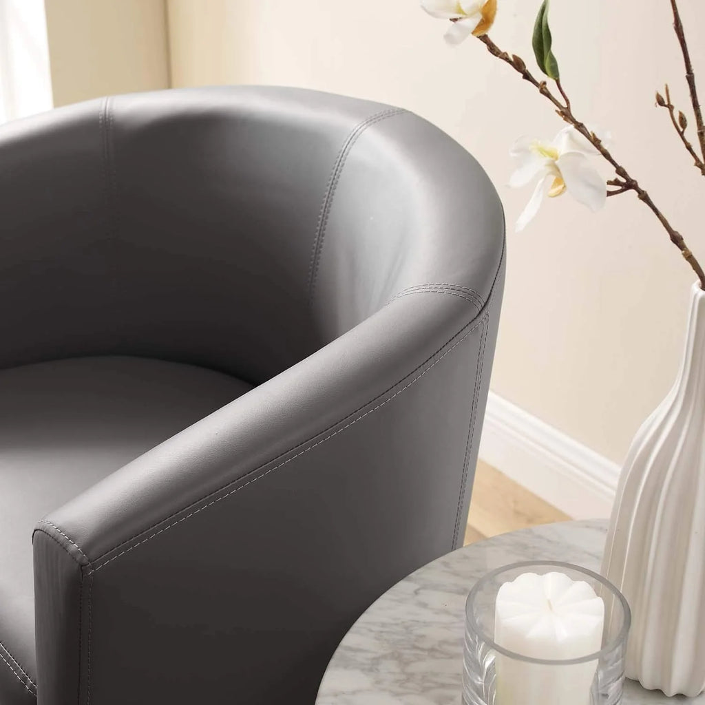 Gray Faux Leather Armchair And Ottoman Set Y9839