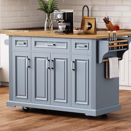 Green Large Kitchen Island with 2 Drop Leaf, 3 Drawers, 55.7" B9614