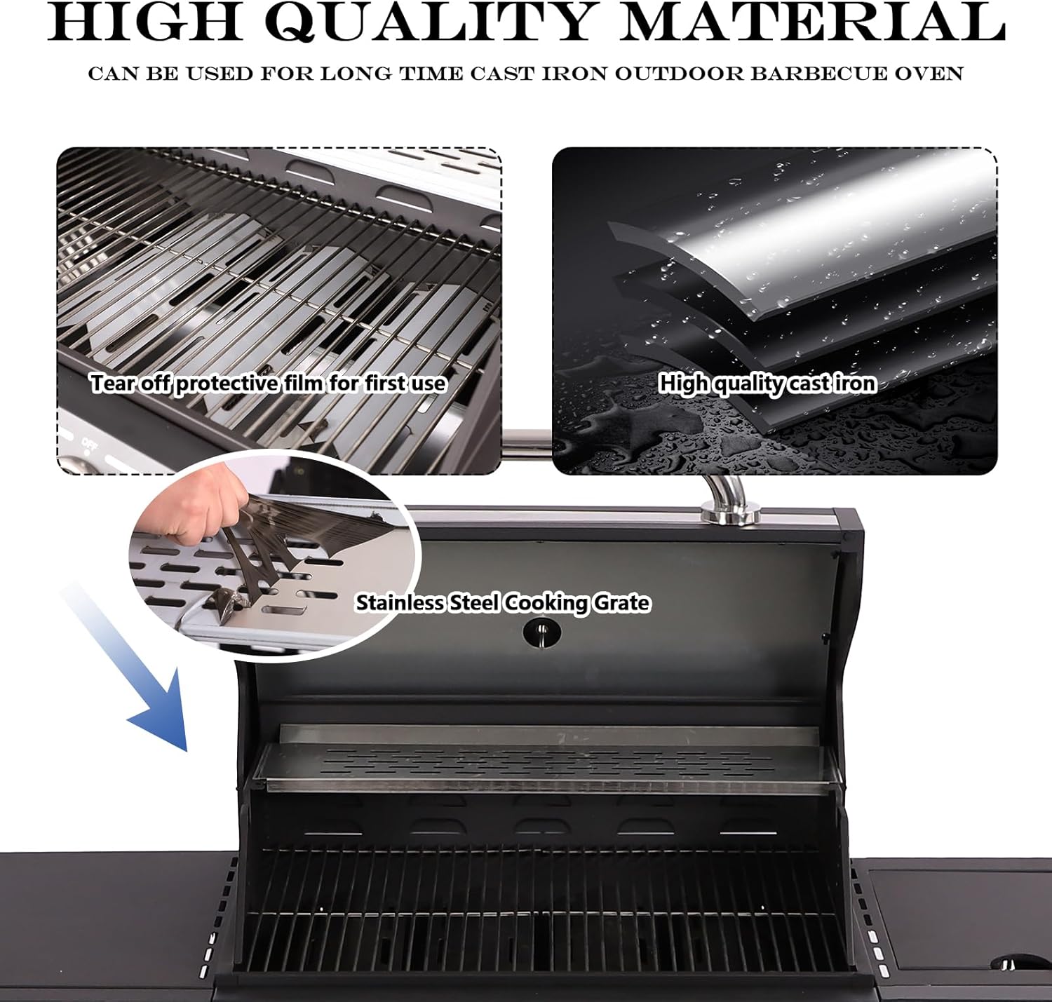 4-Burner Propane Gas BBQ Grill with Side Burner, Cast Iron 50,000 BTU Stainless Steel Grates P59496