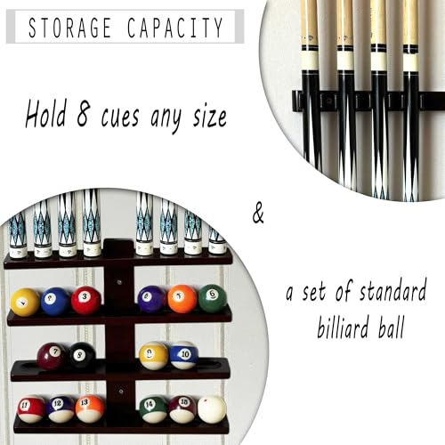 Wall-Mounted Hardwood Pool Stick Holder for 8-Cue Storage P879212