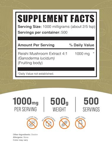 Reishi Mushroom Extract Powder, 1000mg per Serving, 500g (1.1 lbs) G156622