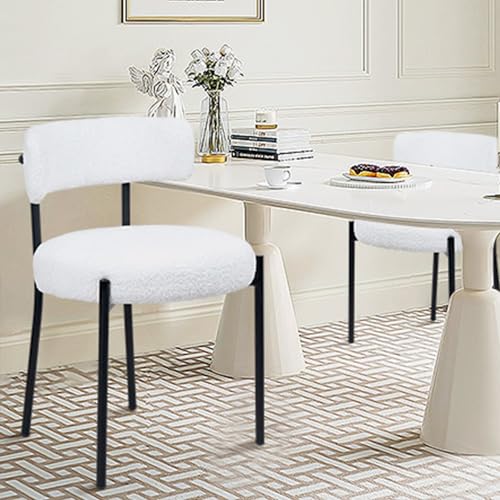 White Boucle Dining Chair Set of 1 with Metal Legs V4977