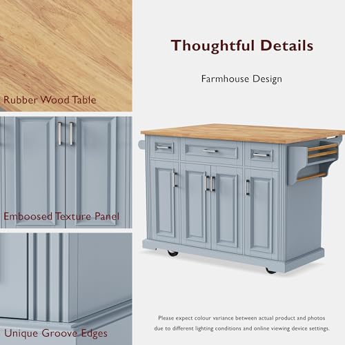 Green Large Kitchen Island with 2 Drop Leaf, 3 Drawers, 55.7" B9614