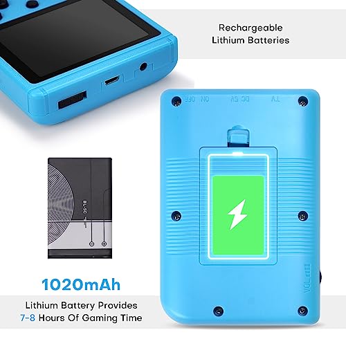 Handheld Retro Video Game Console with 3.0 Inch Screen (Blue-800 Games) N46226