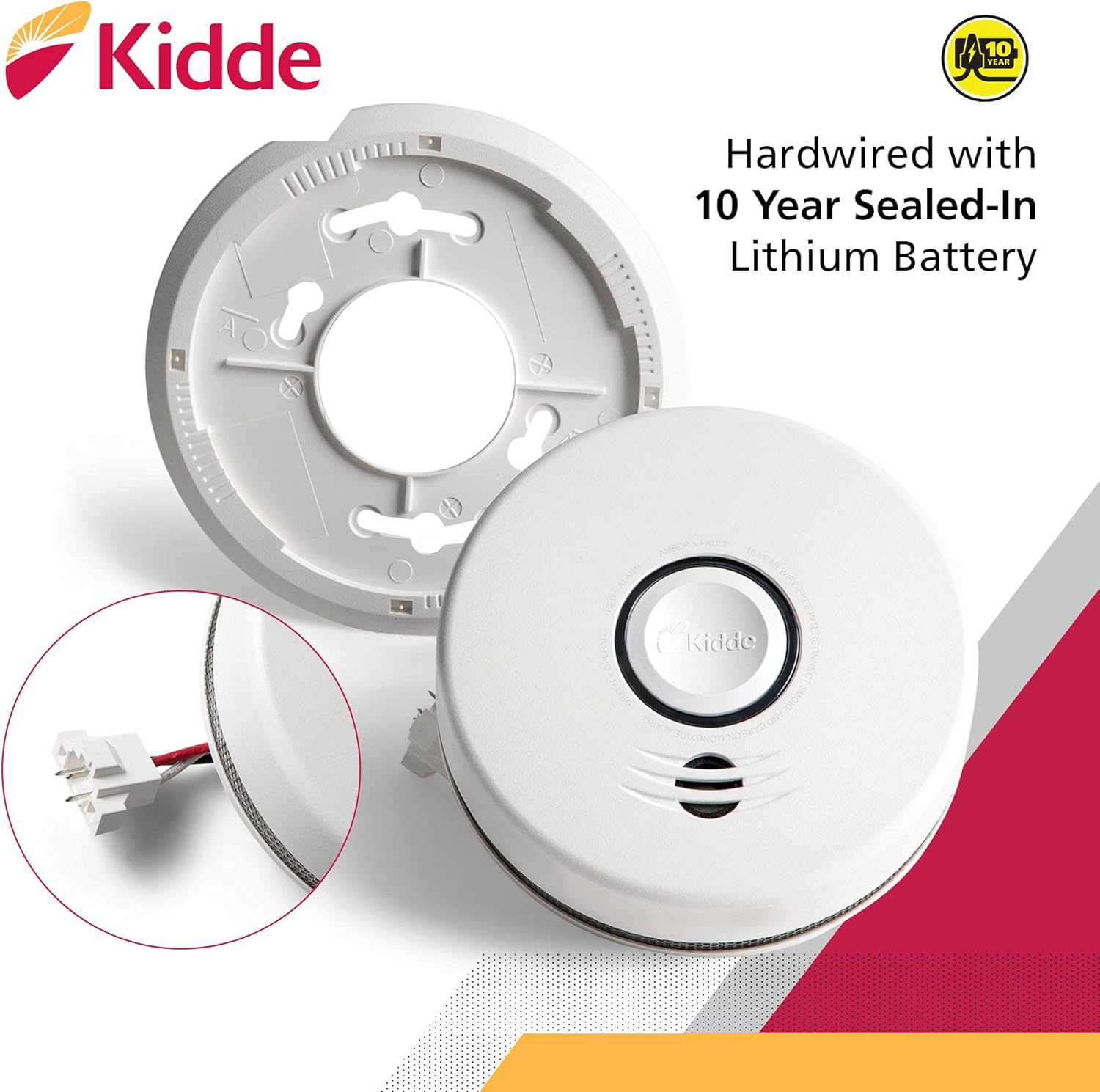 Wireless Hardwired Smoke Detector with 10-Year Battery Backup and Photoelectric Sensor U469