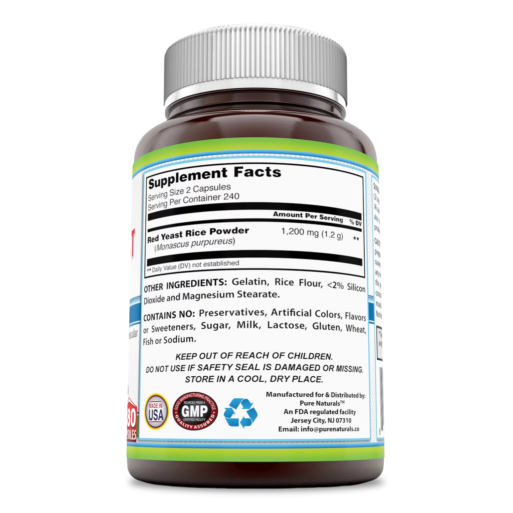 1200 mg Red Yeast Rice Powder Dietary Supplement, 480 Capsules W294