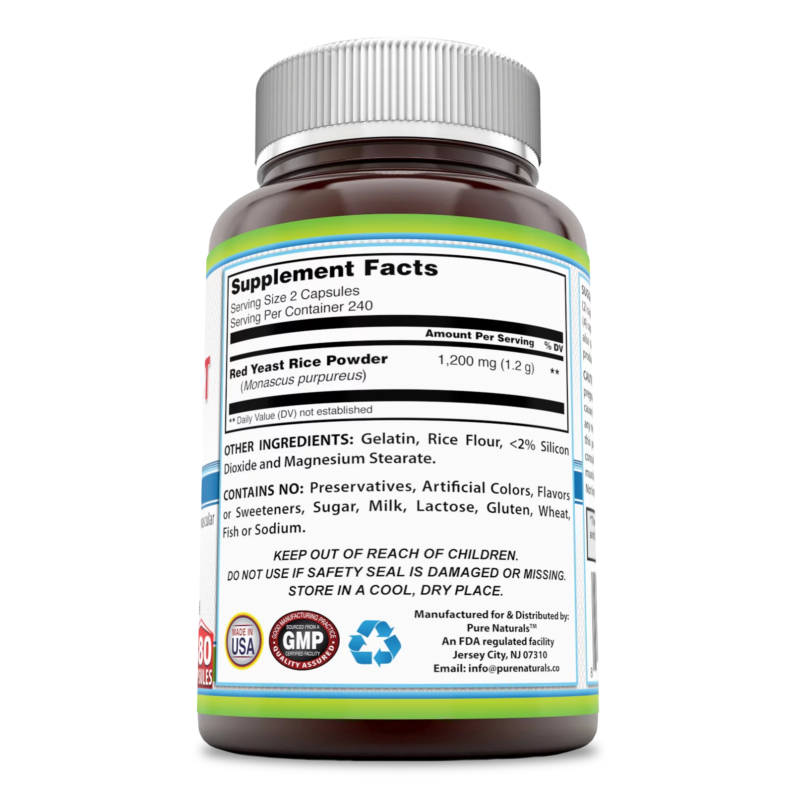 1200 mg Red Yeast Rice Powder Dietary Supplement, 480 Capsules W294