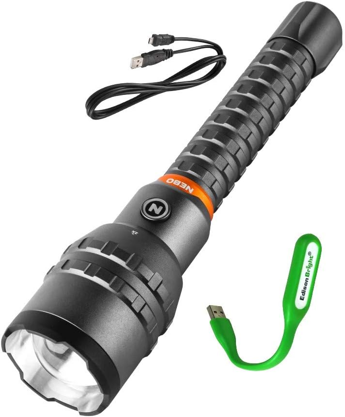 12K lumen rechargeable adjustable beam LED flashlight with USB powered LED reading light bundle H983