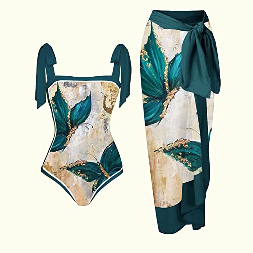 Floral Print Bikini Set One Piece Swimsuit with Beach Cover up Wrap Skirt Two Piece Bathing Suit Y540628