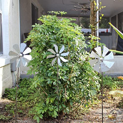 Set of 3 Galvanized Grey Wind Spinner Garden Stakes, 41 Inches High P366833