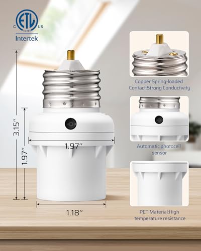 2 Pack E26/E27 Light Sensor Socket Adapter O347