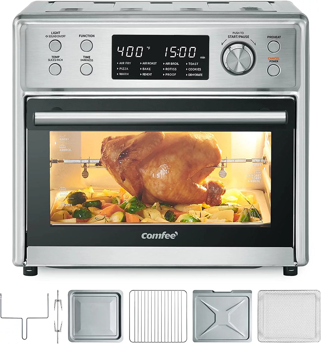 12-in-1 Air Fryer Toaster Oven Combo, 26.4 QT, Stainless Steel D472959