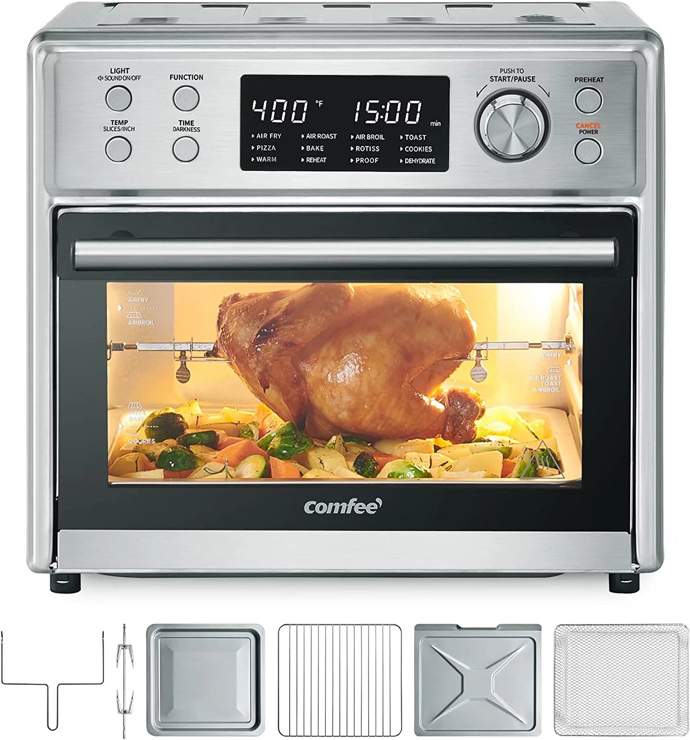 12-in-1 Air Fryer Toaster Oven Combo, 26.4 QT, Stainless Steel D472959