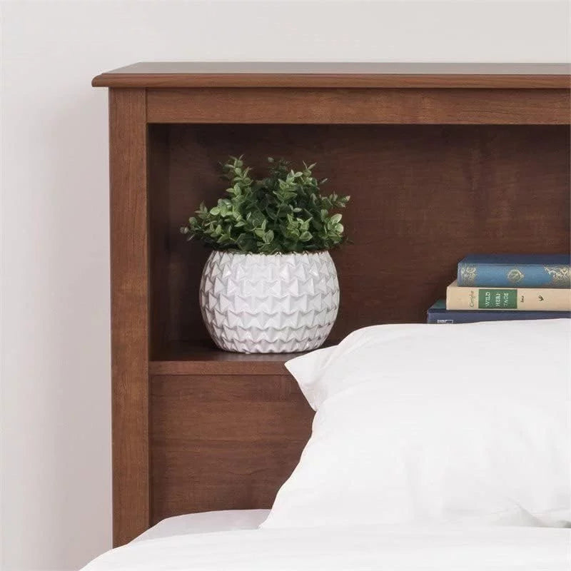 King Size Wood Bookcase Bed Headboard and Cabinet Storage in Cherry T86961