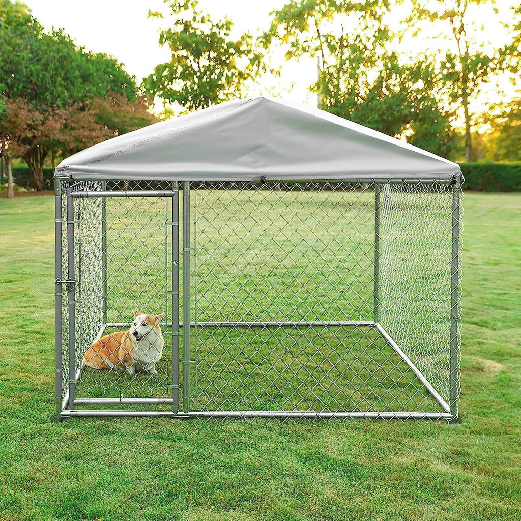 Large Outdoor Dog Kennel with Galvanized Chain Link L9466