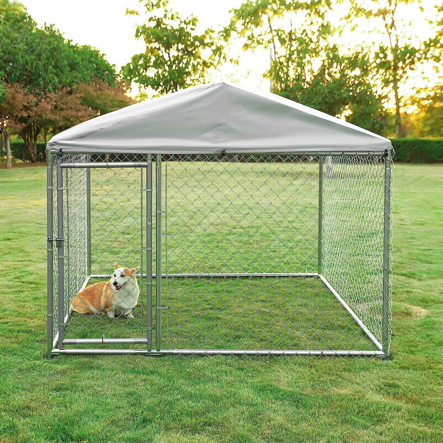 Large Outdoor Dog Kennel with Galvanized Chain Link L9466