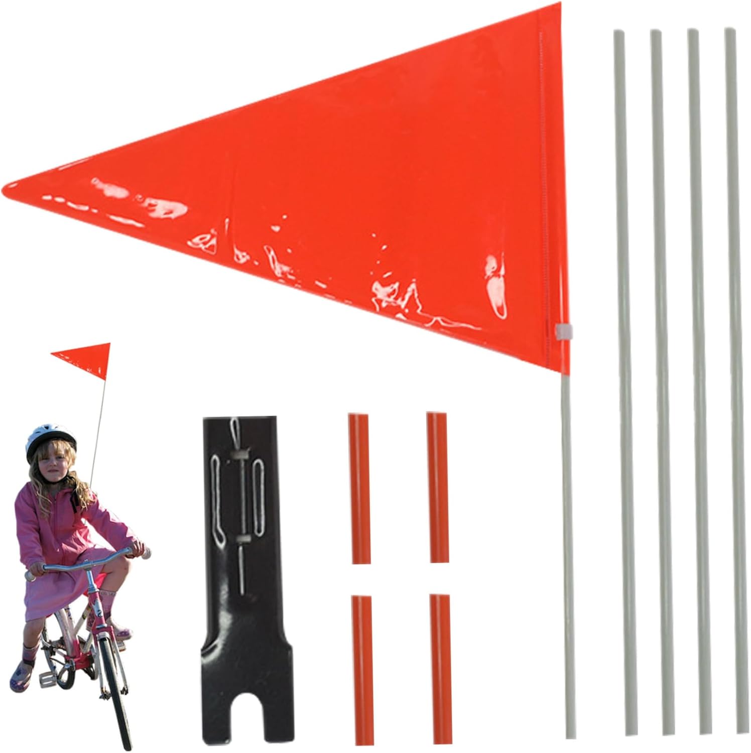 Reflective Adjustable Height Bicycle Safety Flag with Mounting Bracket S9427
