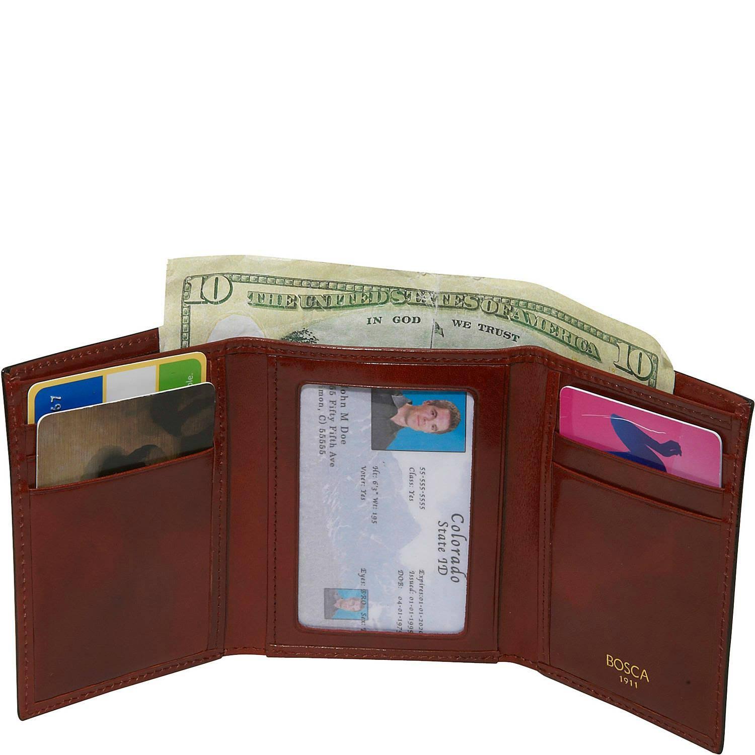 Dark Brown Leather Trifold ID Wallet G38551