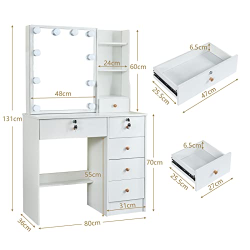 White Vanity Stool with Upholstered Cushion A7947