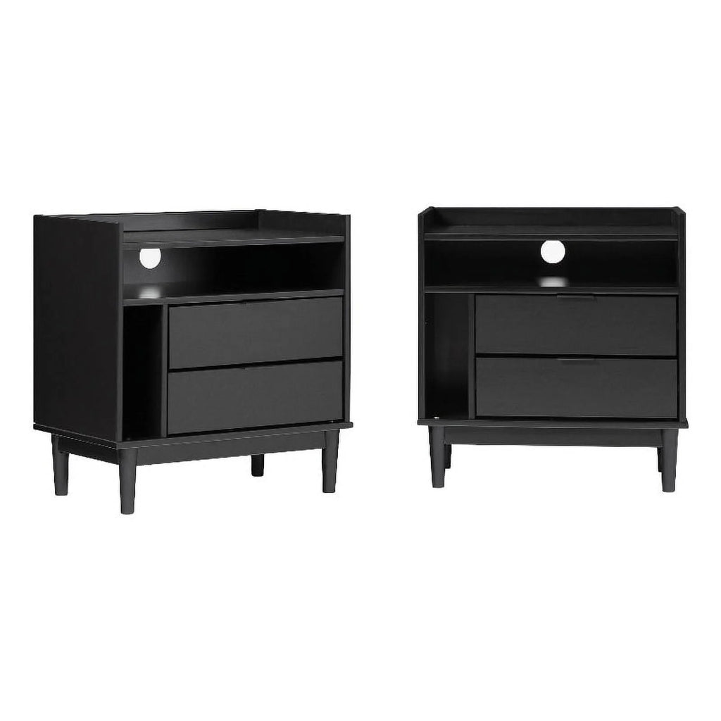 Black Solid Wood 2-Drawer Night Stand X3379