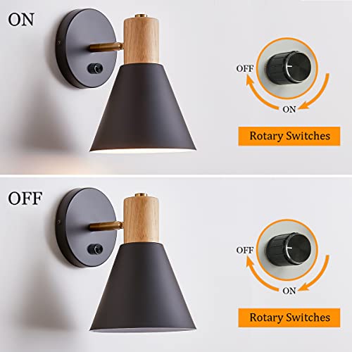Black Dimmable Wood Style Plug in Wall Sconce X786