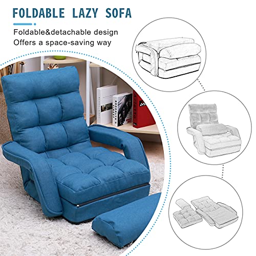 Blue Adjustable Folding Chaise Lounge Sofa with Armrests and Pillow B142