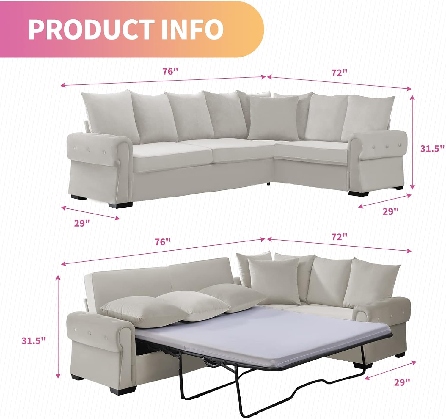 Beige Pull Out Sofa Bed with Folding Foam Mattress D909775