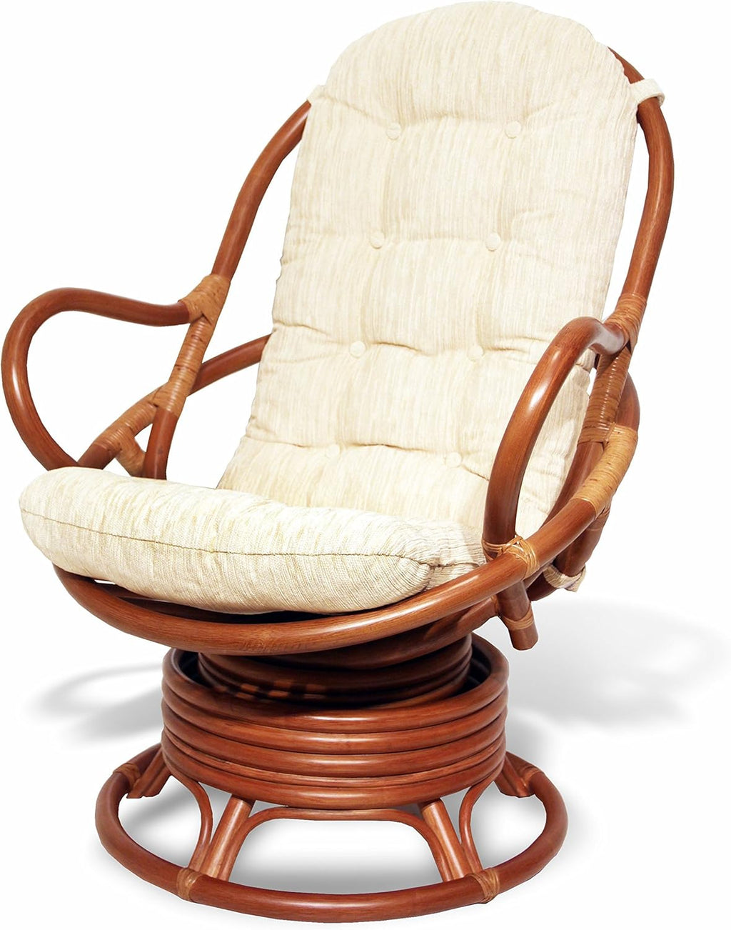 2 PC Natural Rattan Swivel Rocking Chair Set with Cream Cushion and Coffee Table S5059