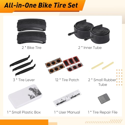 24/26x1.95 Inch Folding Bicycle Tire with Bike Tubes and Tire Levers (2 Packs) E711